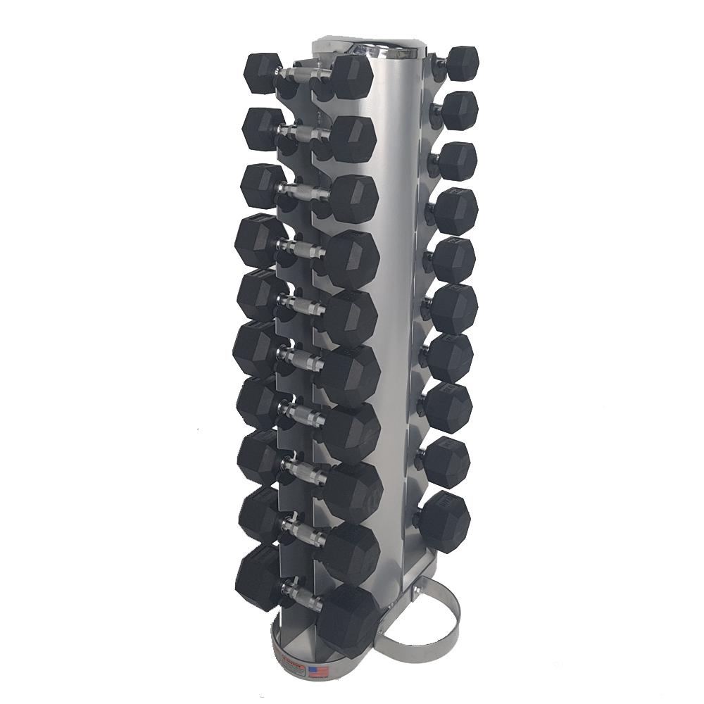 Force USA 1-10kg Rubber Hexagonal Dumbbell Set w/ Rack Australia